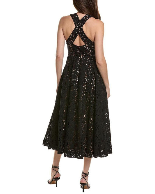 Spring Eyelet Silk-Lined Midi Dress