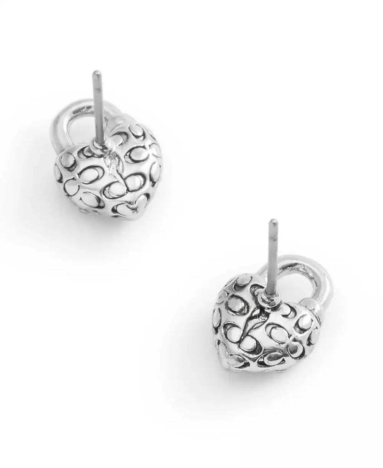 Faux Stone Signature Quilted Broken Heart Padlock Stud Earrings