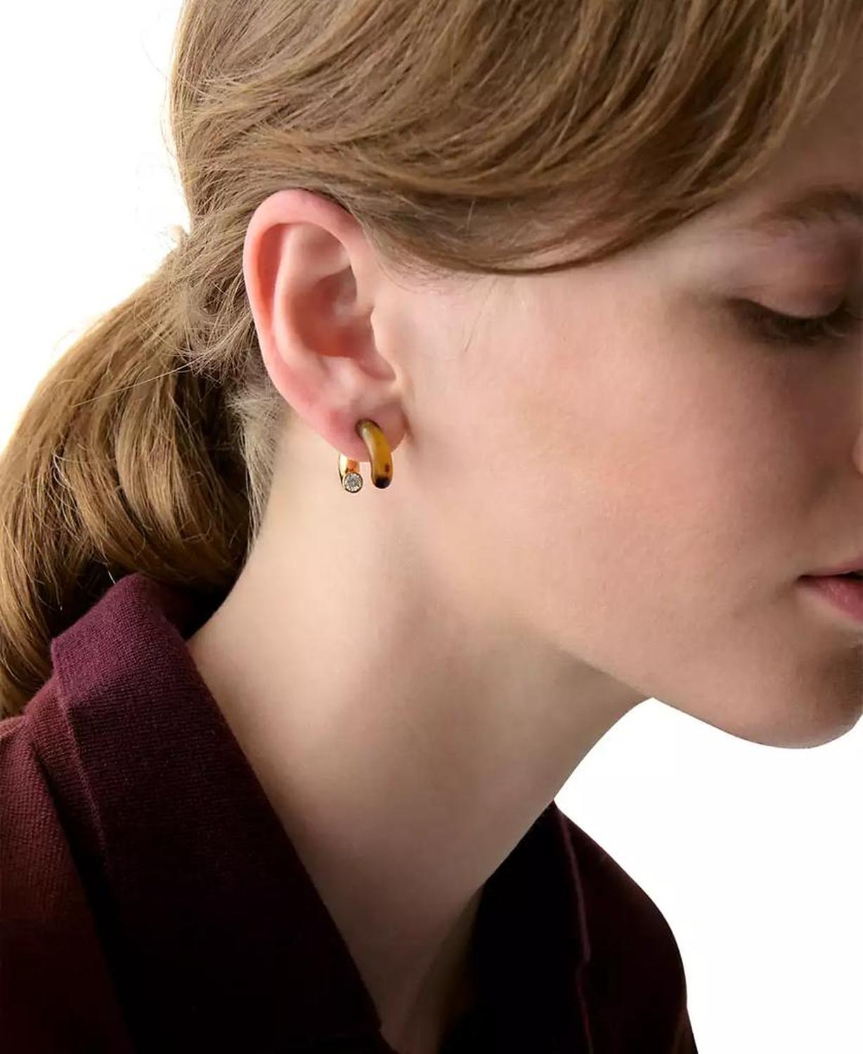 Gold-Tone Interlock Tortoise Huggie Earrings