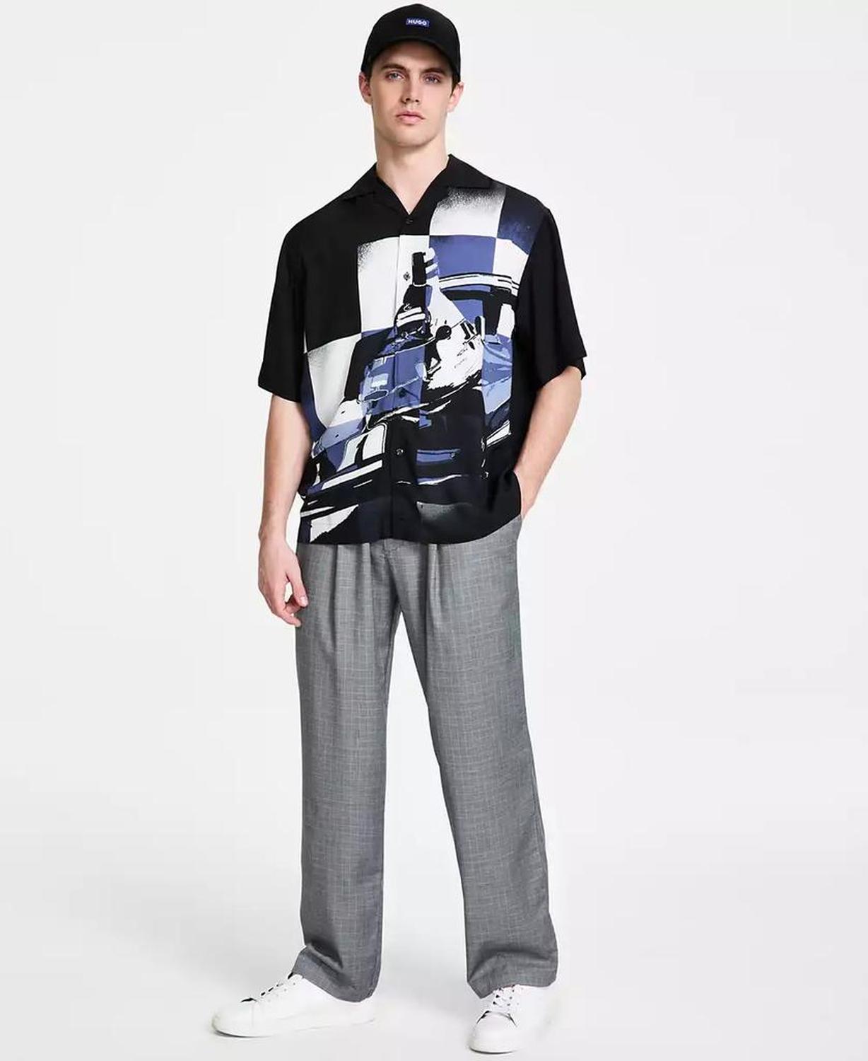 Men's Oversized-Fit Printed Camp Shirt