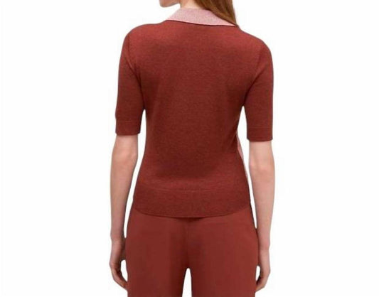Knit Short Sleeve Textured Top In Rose Gold, Maroon