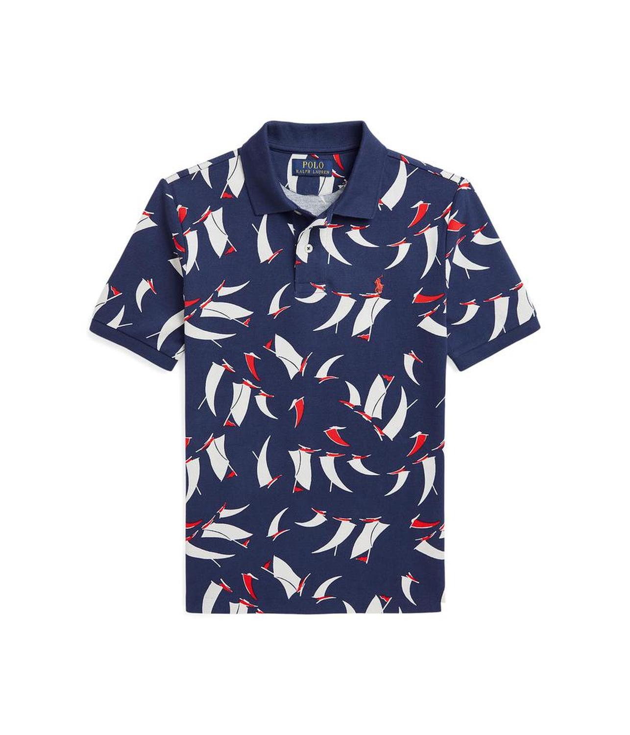 Sailboat-Print Cotton Mesh Polo Shirt (Big Kid)