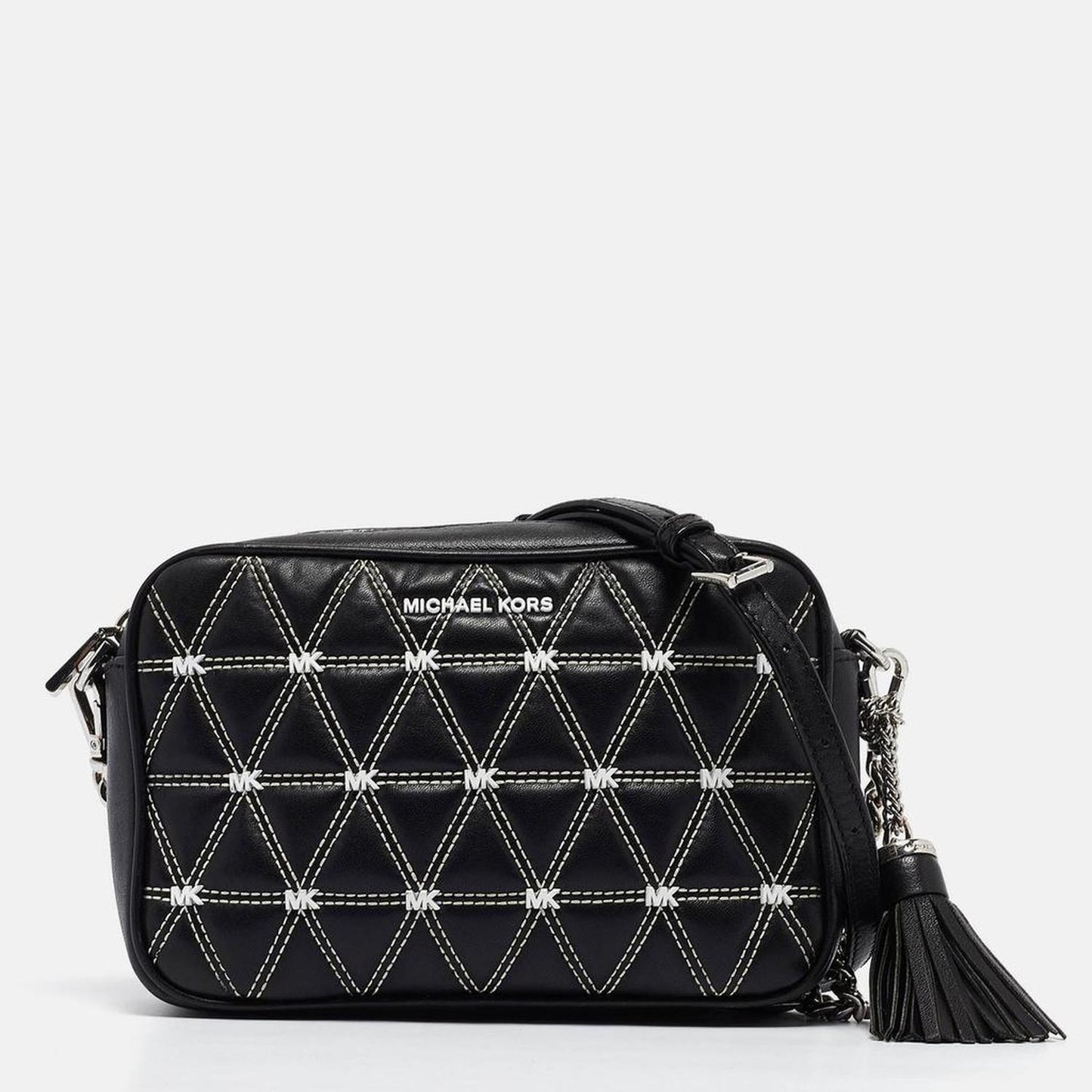 Michael Kors Black/white Quilted Leather Medium Ginny Crossbody Bag