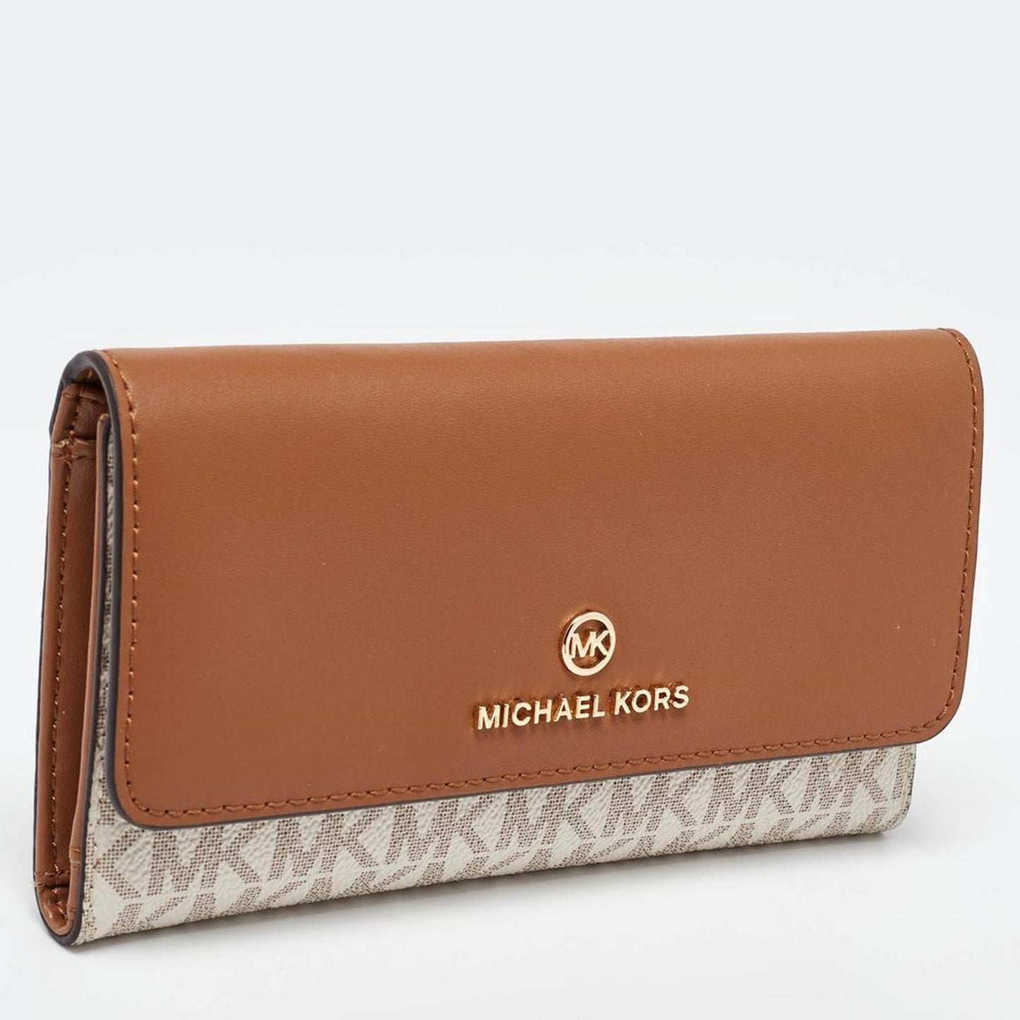 Michael Kors White/tan Coated Canvas And Leather Fulton Continental Wallet