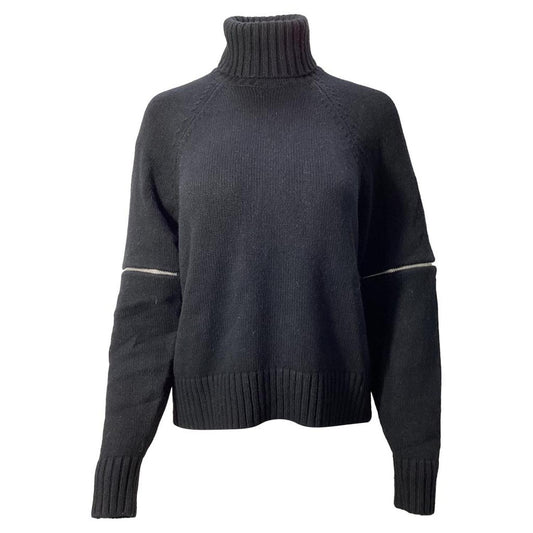 Collection Zip Sleeve T-Neck Sweater in Black Cashmere