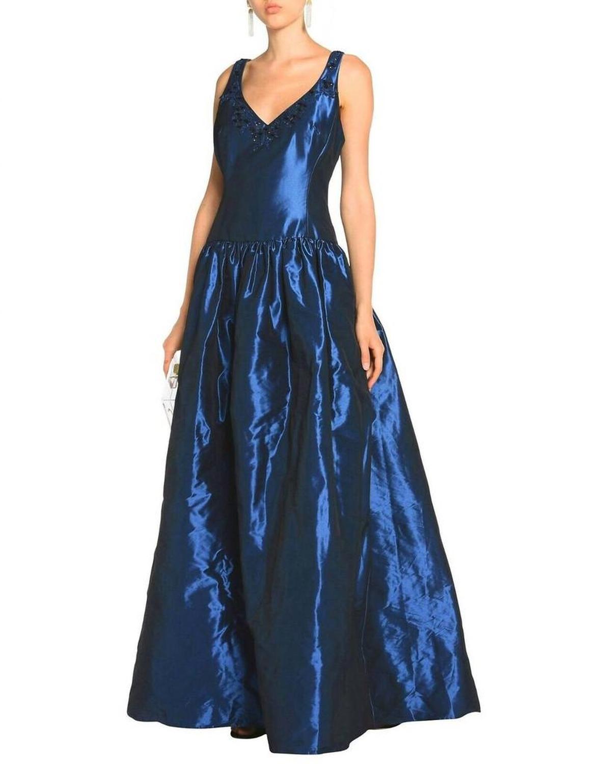 Taffeta Satin Embellished Dress Ball Gown In Blue