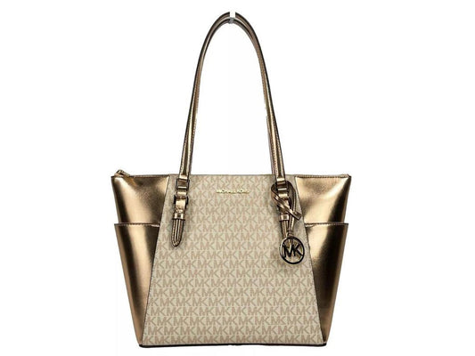 Charlotte Large Leather Top Zip Tote Bag Purse Rose Women's gold