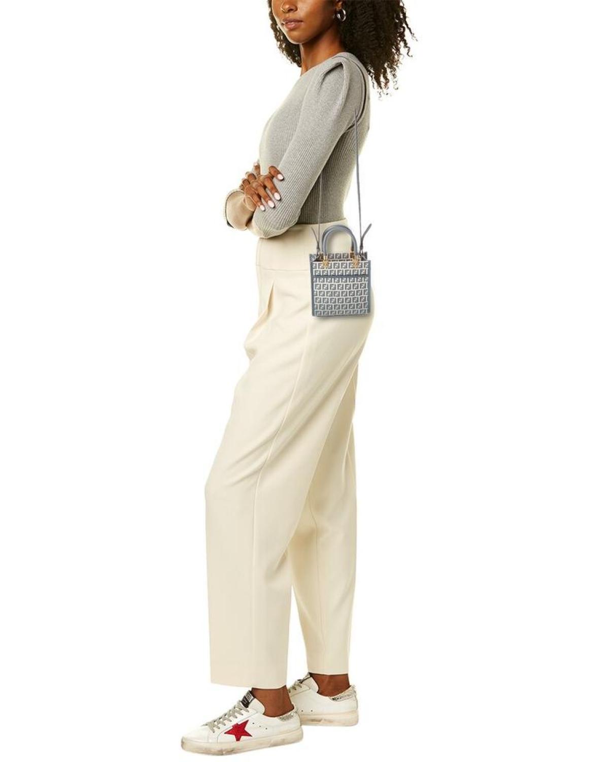 FENDI Sunshine Mini FF Jacquard & Leather Tote