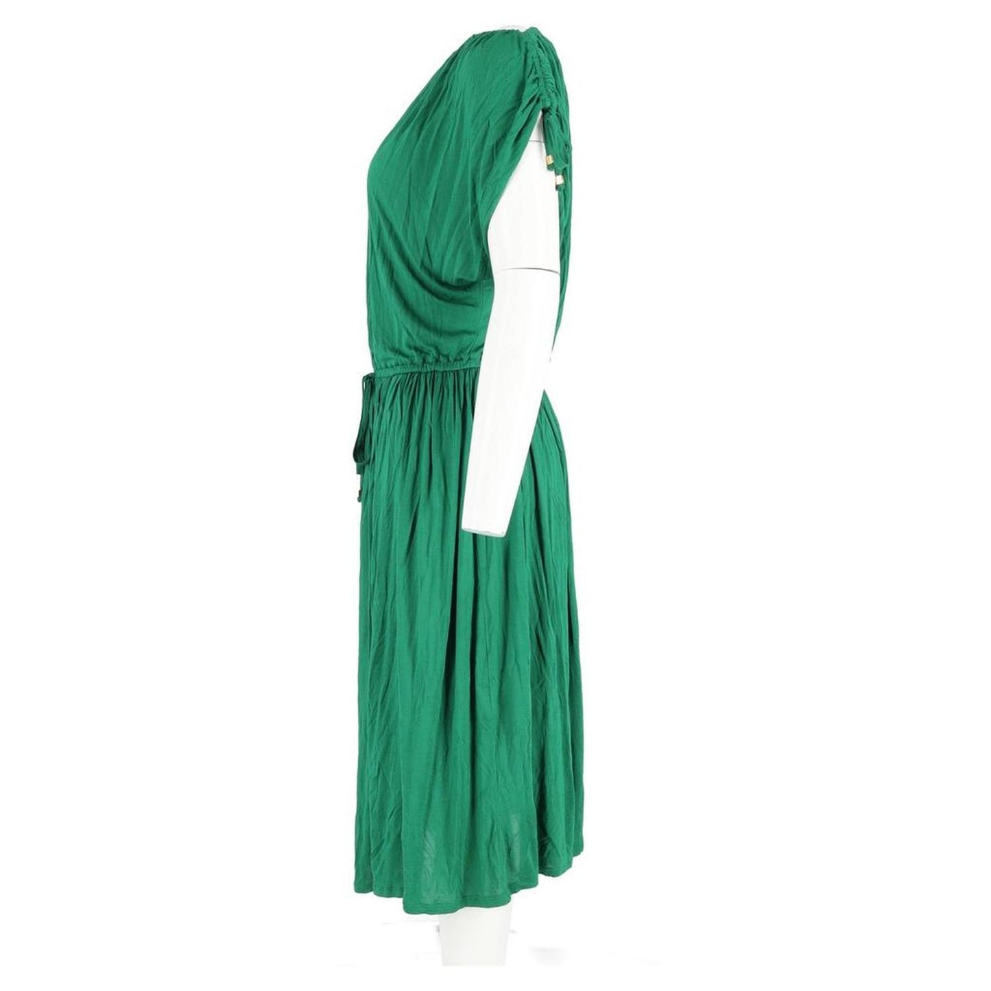 Tie Waist Midi Dress in Green Cotton