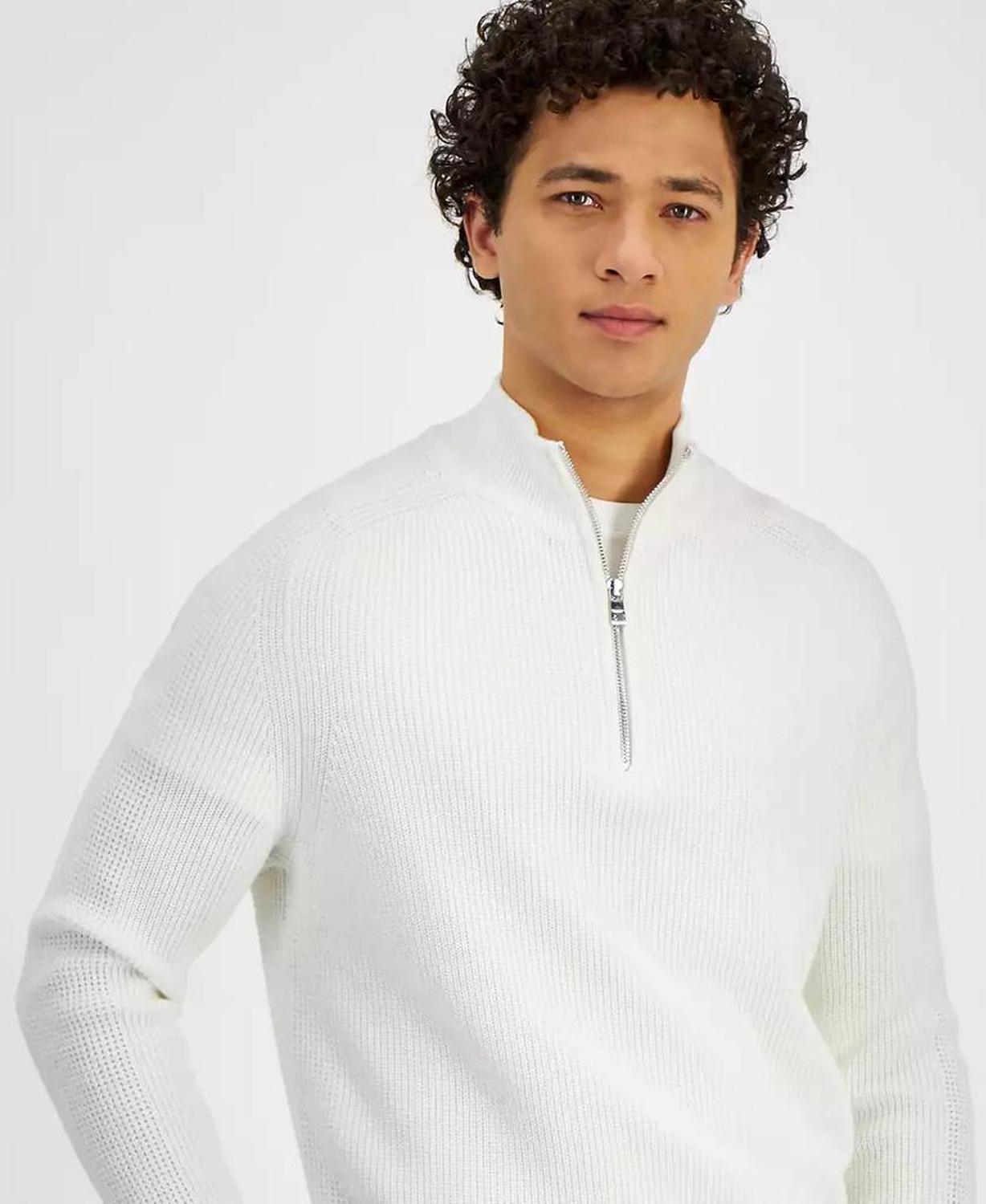 Men's Modern-Fit Mixed-Stitch 1/4-Zip Sweater