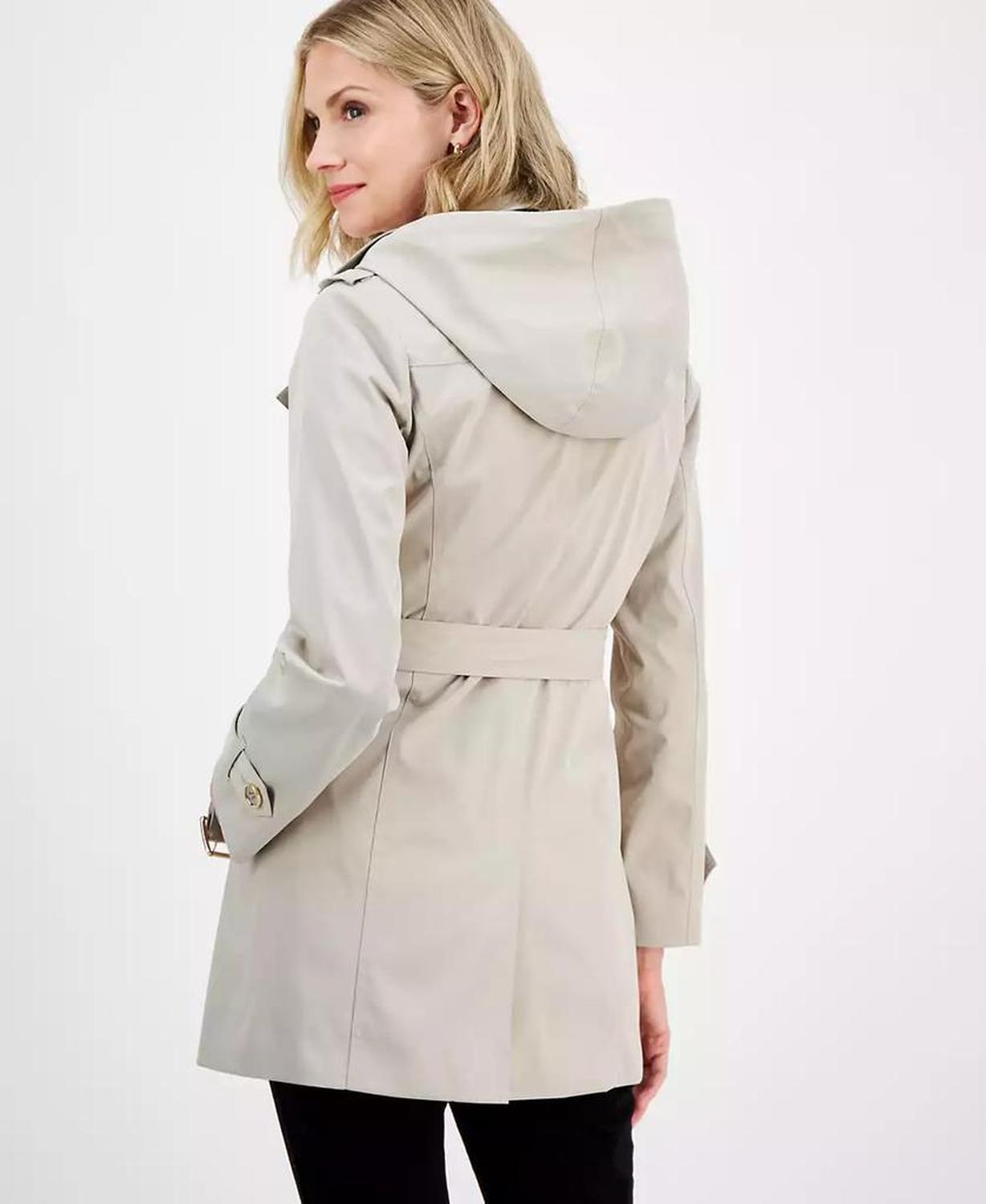 Petite Short Double-Breasted Belted Trench Coat