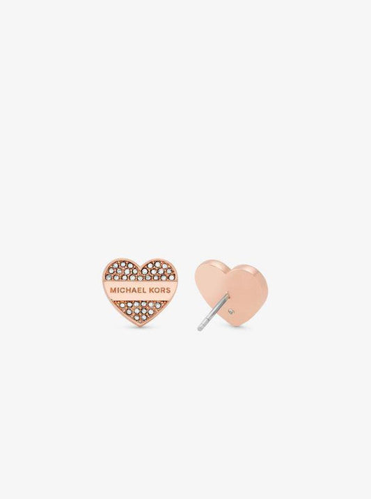 Precious Metal-Plated Pavé Heart Stud Earrings