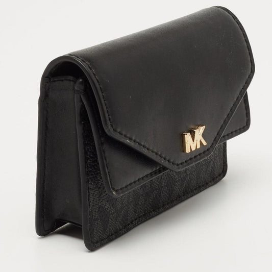 Michael Kors Black/grey Signature Coated Canvas And Leather Card Case..