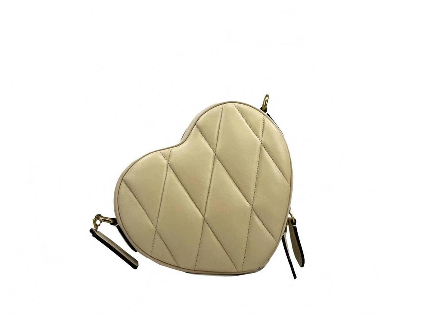 Women's Heart Small Quilted Leather Crossbody Bag Purse In Beige