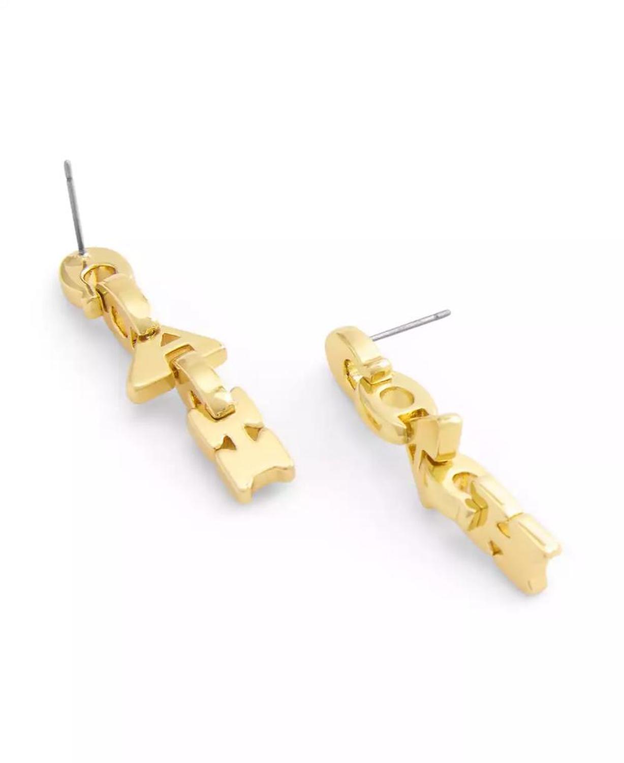 Gold Jumbled Signature Logo Link Linear Earrings