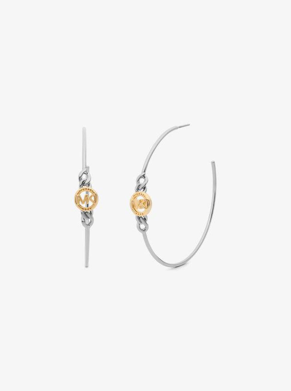 Precious Metal-Plated Brass Curb Chain Logo Hoop Earrings