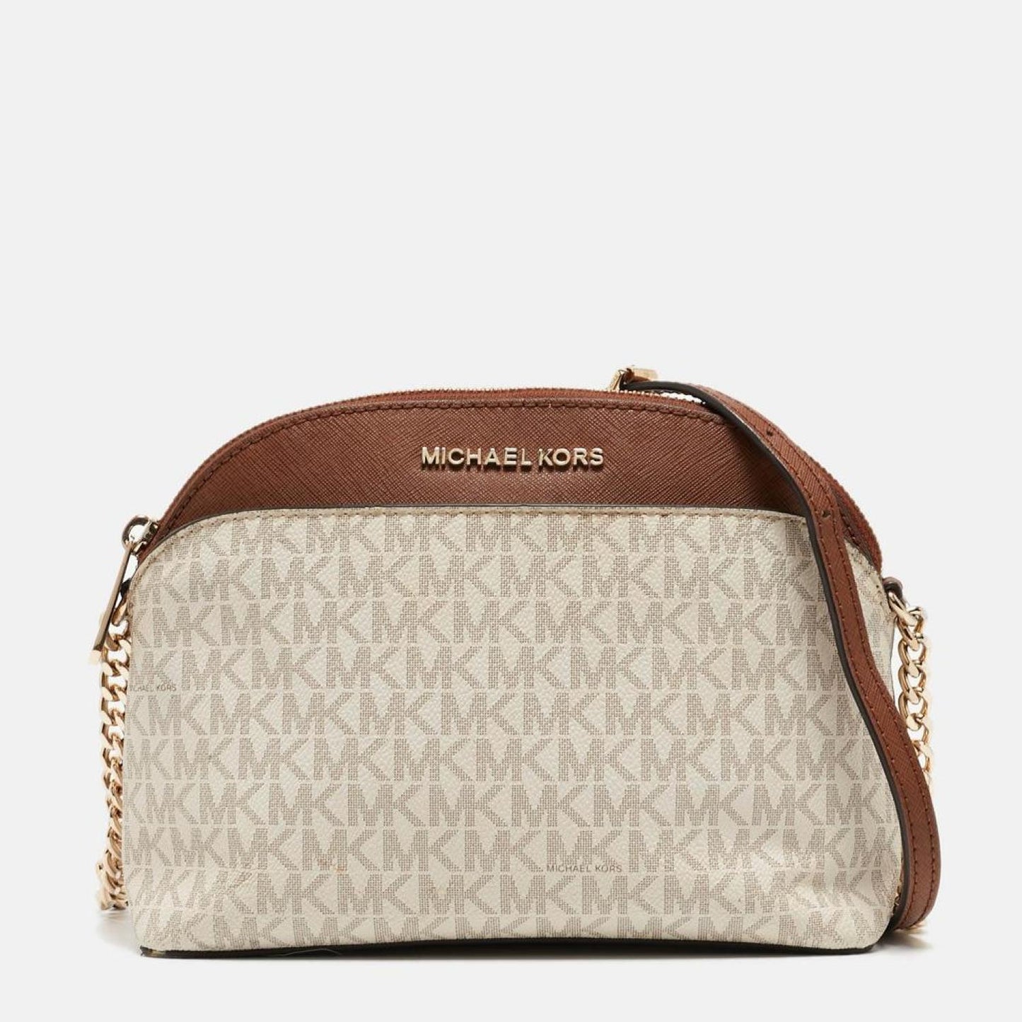 Michael Kors Signature Canvas And Leather Jet Set Dome Crossbody Bag