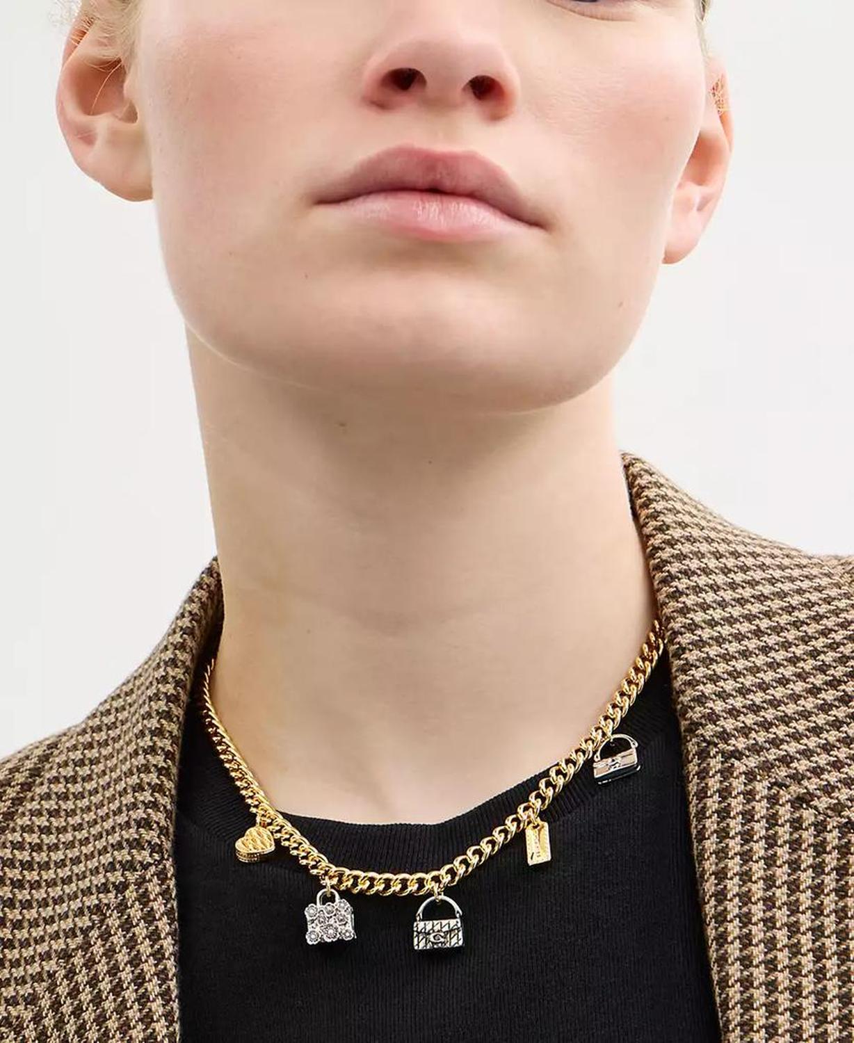 Faux Cultivated Pearl Signature Handbag Charm Bib Necklace