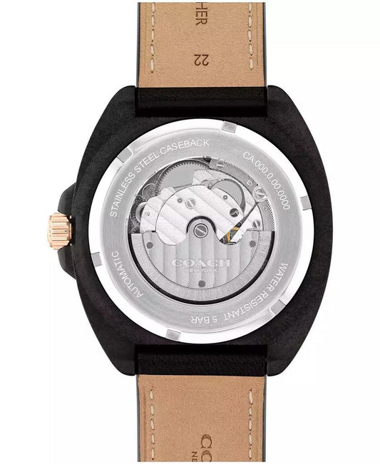 Men's Charter Automatic Black Leather Strap Watch, 44.5mm