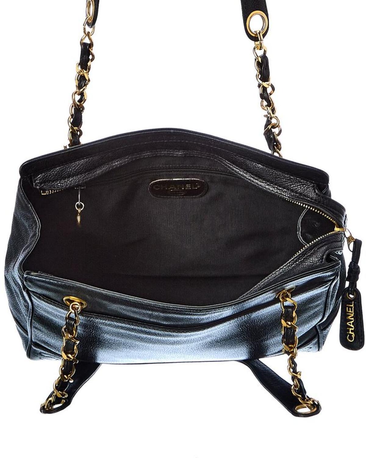 Chanel Black Calfskin Leather Triple Coco Chain Tote (Authentic Pre-Owned)