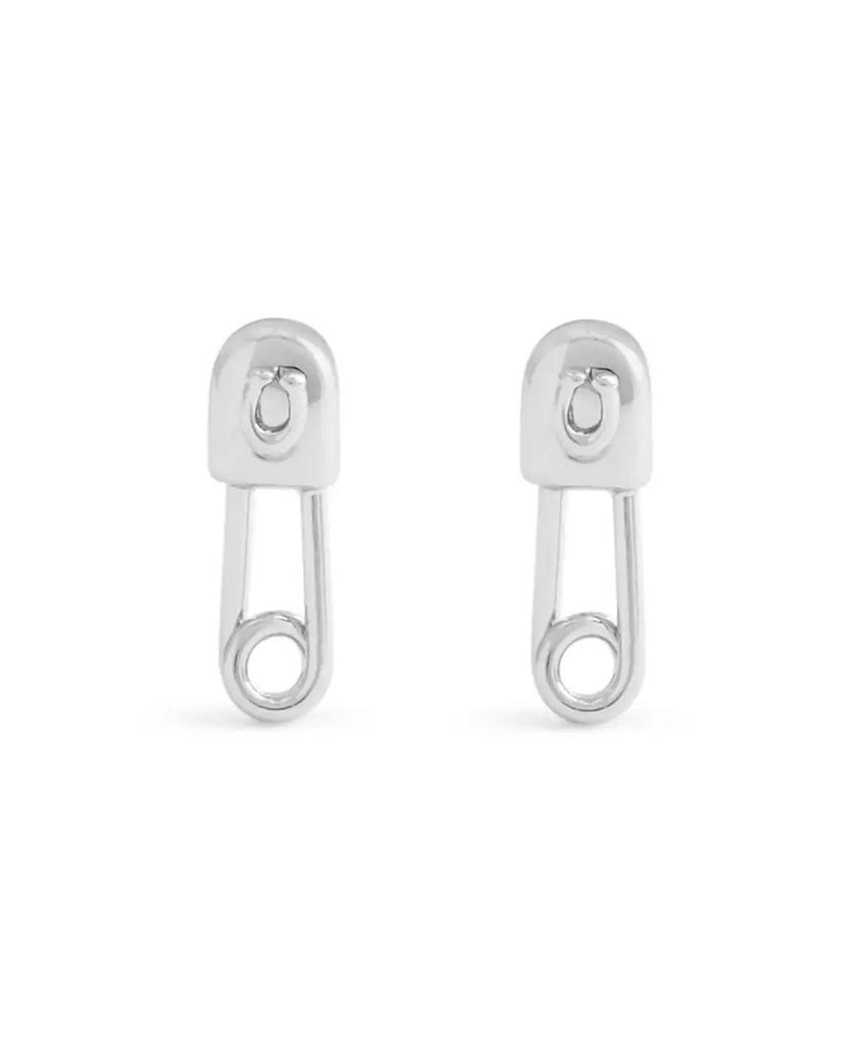 Rhodium Signature Safety Pin Stud Earrings