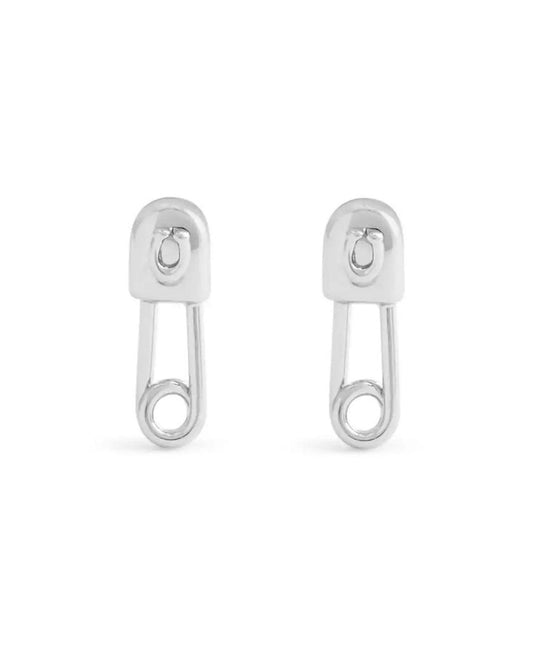 Rhodium Signature Safety Pin Stud Earrings