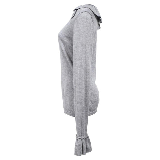 Ruffled Long Sleeve Top in Grey Wool