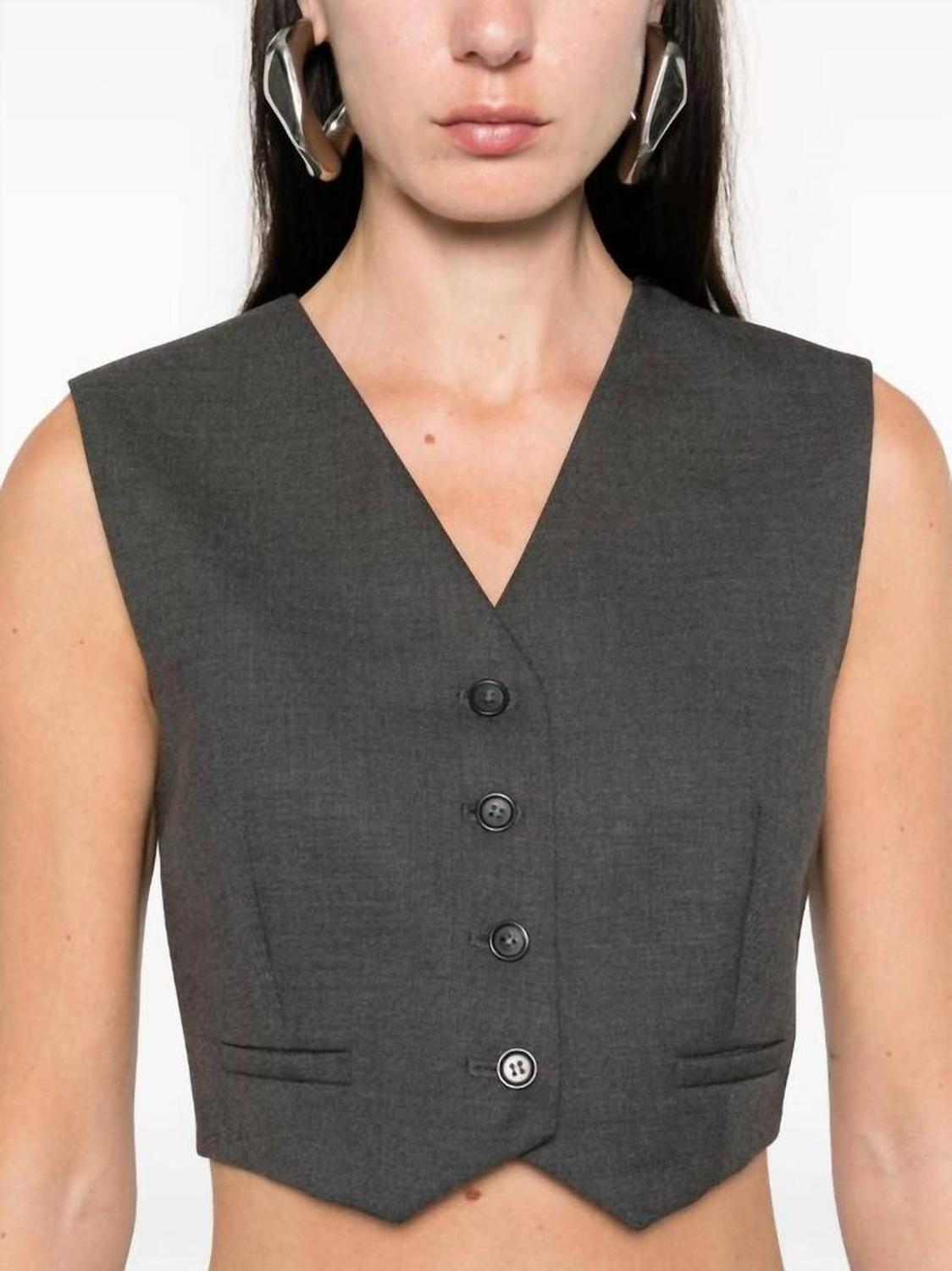 Adesso Cropped Stretch Wool Waistcoat In Grey
