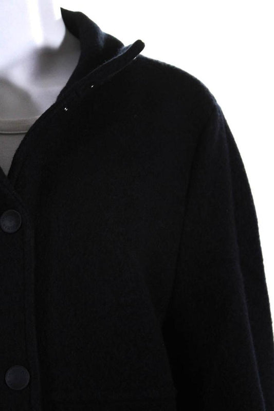 Sportmax Womens Navy Black Color Block Wool Mock Neck Long Sleeve Coat