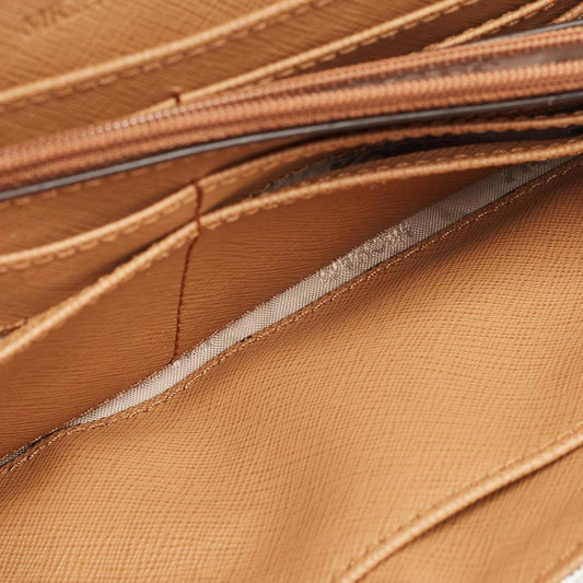 Michael Kors White/brown Signature Coated Canvas And Leather Fulton Continental Wallet