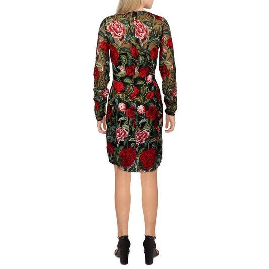Rose Womens Floral Mini Sheath Dress