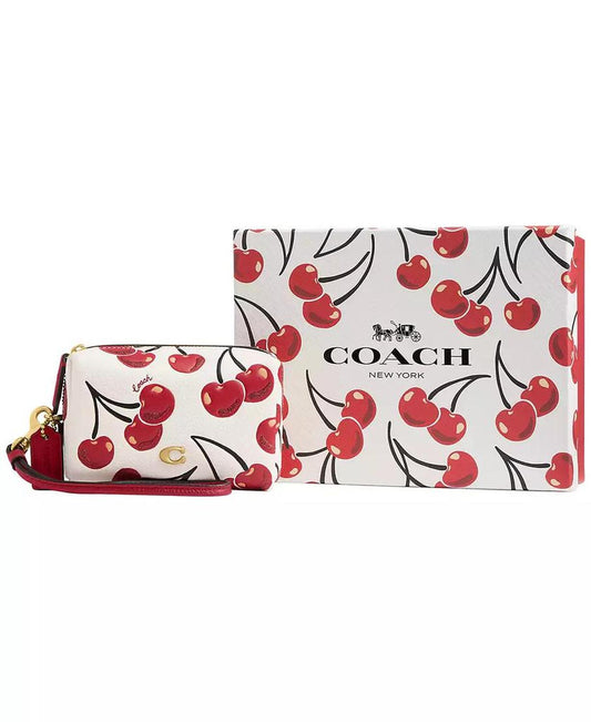 Boxed Essential Cherry Print Leather Cosmetic Pouch