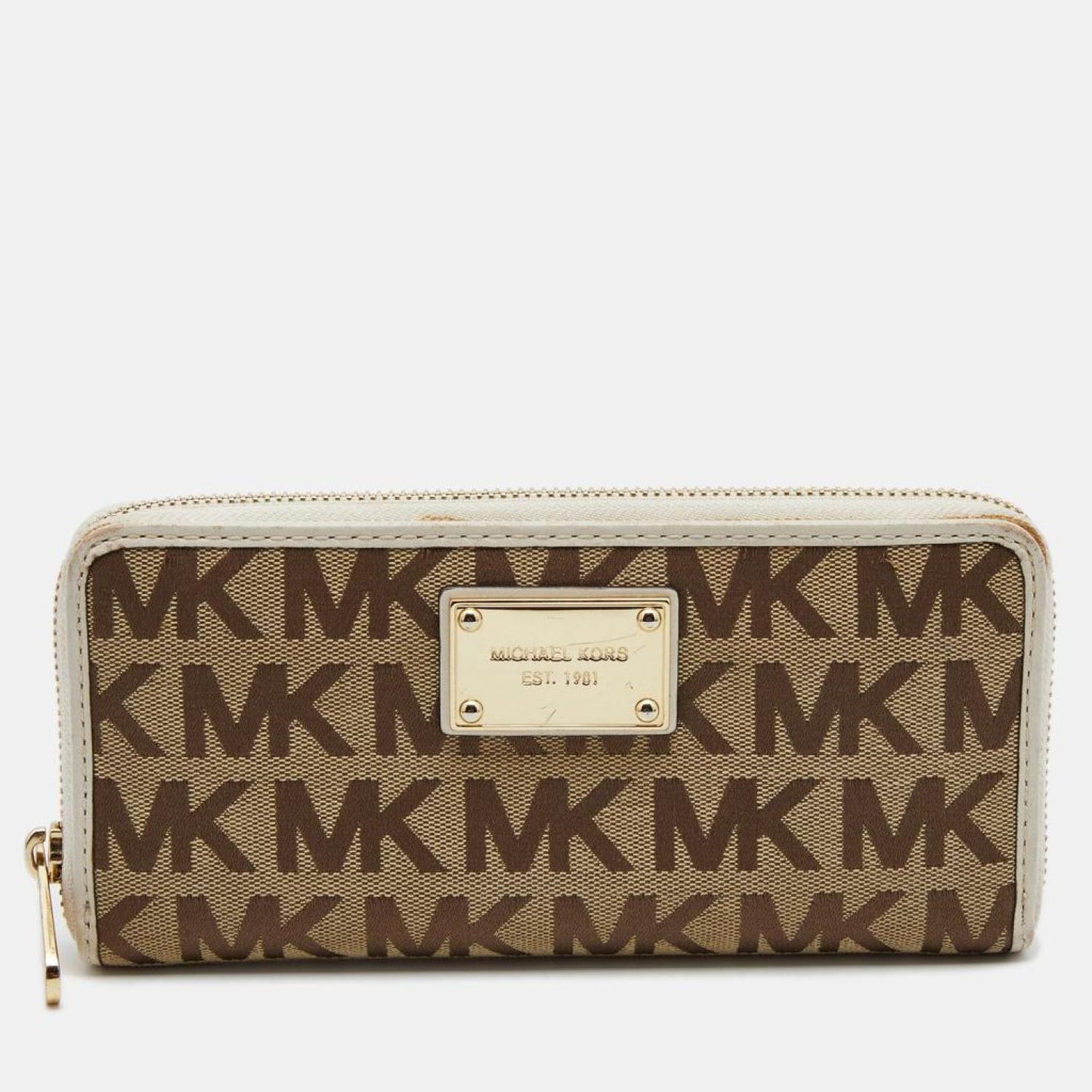 Michael Kors Signature Canvas And Leather Zip Around Wallet