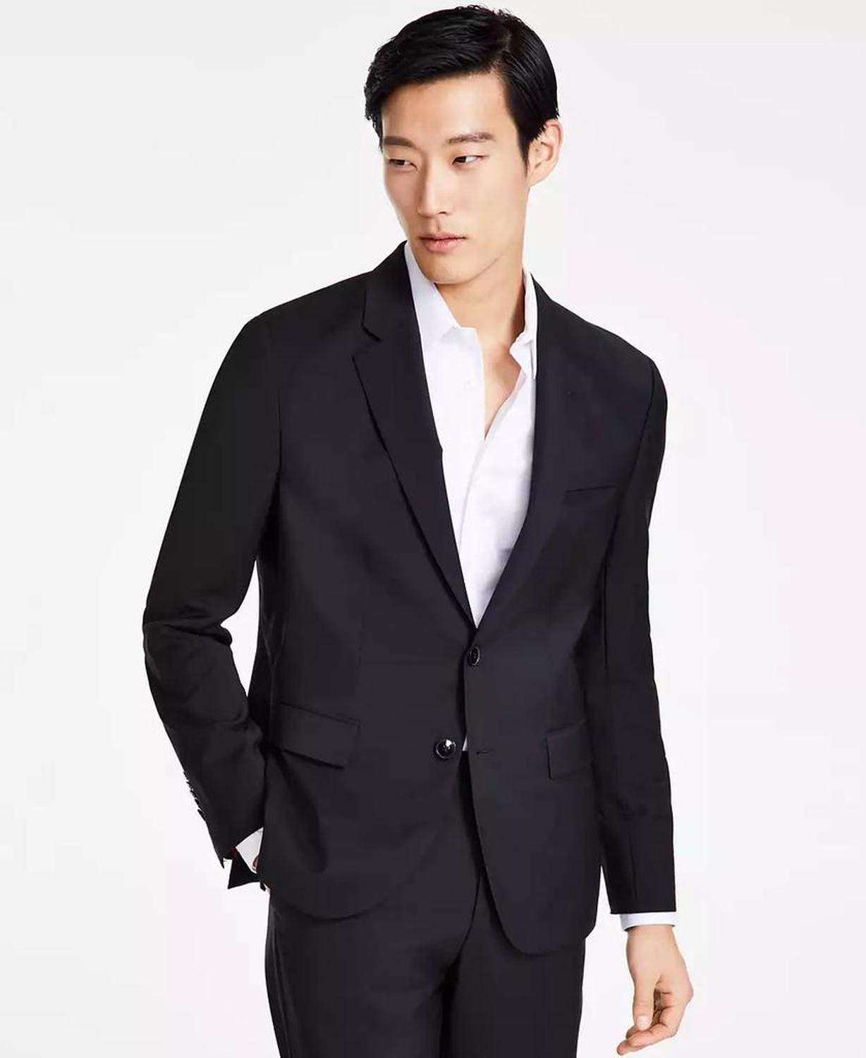 Boss Men's Modern Fit Black Wool Suit Jacket