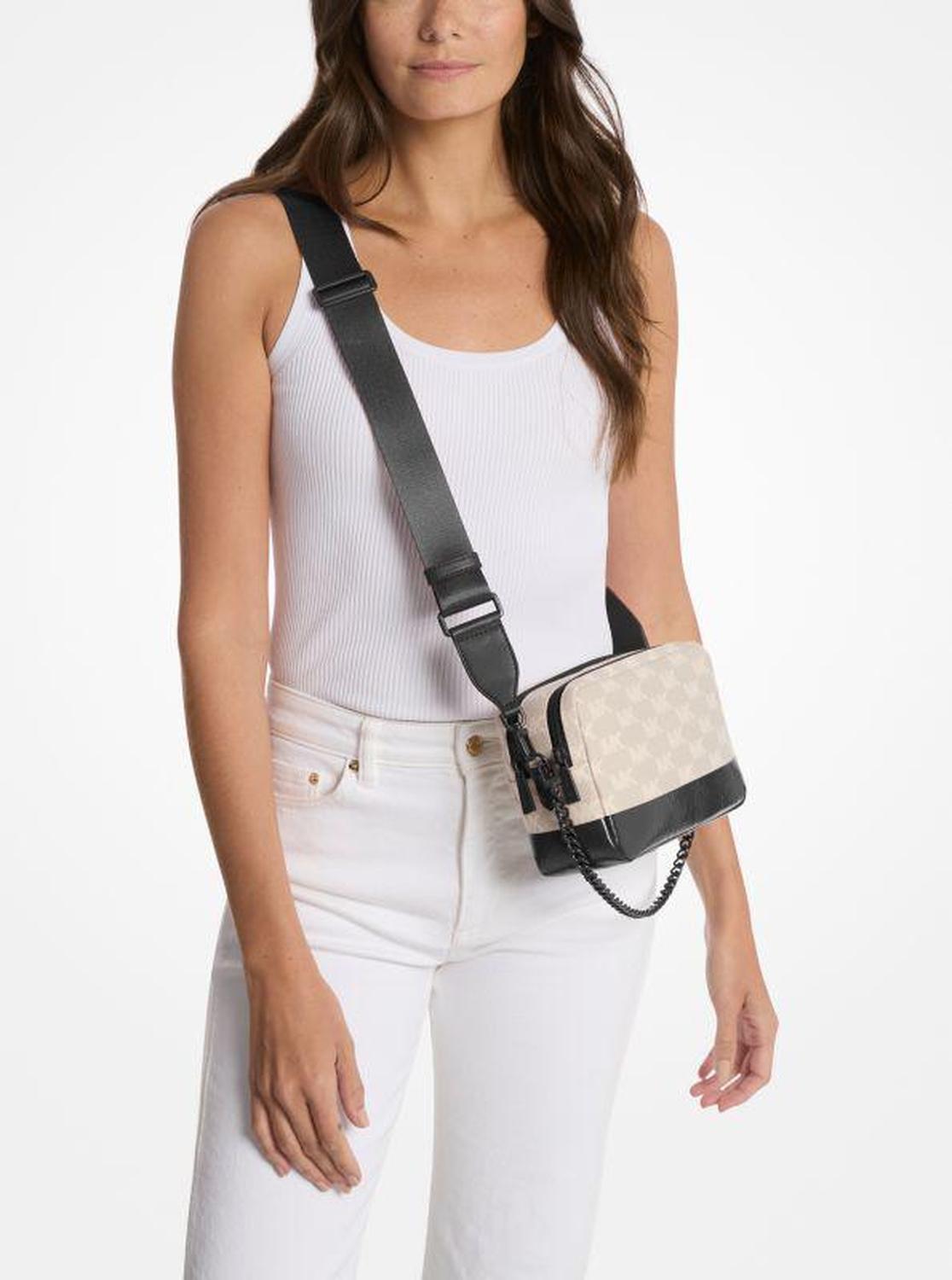 Bryant Medium Two-Tone Logo Jacquard and Leather Camera Crossbody Bag