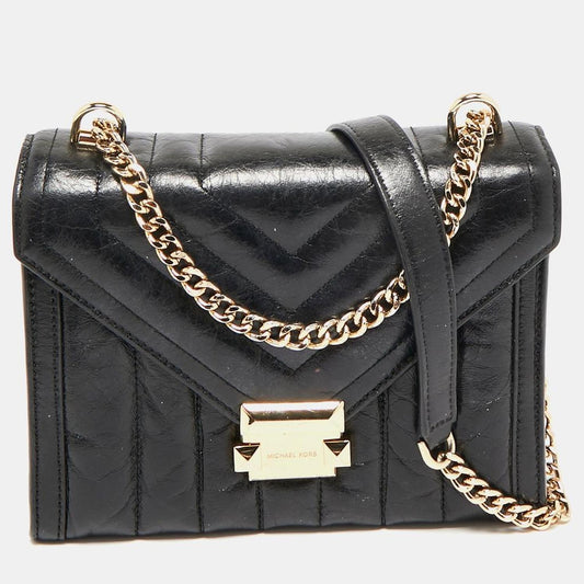 Black Quilted Glossy Leather Large Whitney Shoulder Bag