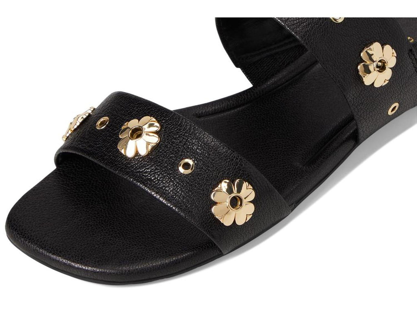 Spade Flower Stud Pebbled Leather Flat Sandal