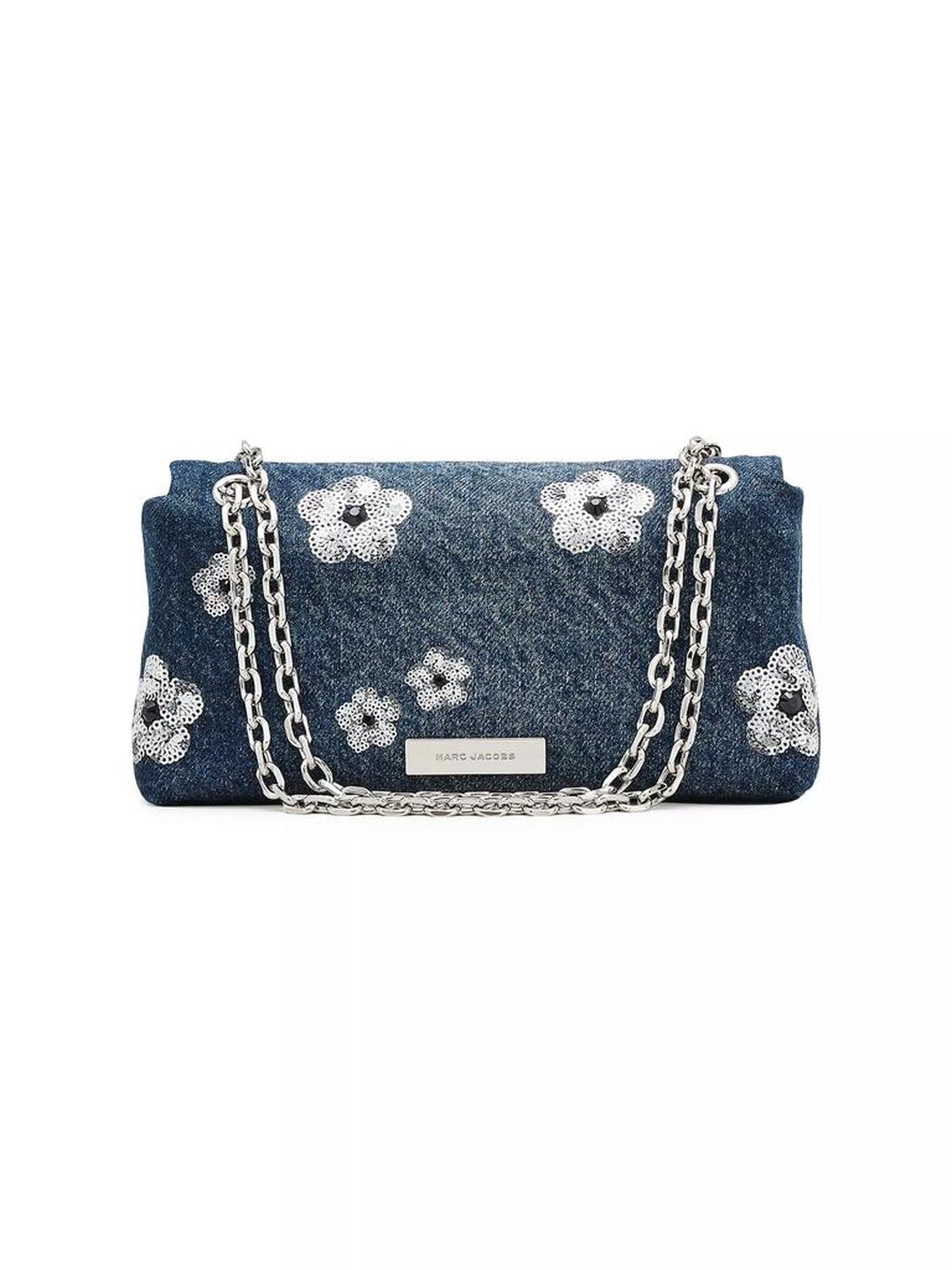 The Sequin Daisy Denim Dual Chain Shoulder Bag