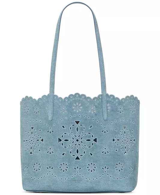 Do It All Spade Flower Perforated Denim Large Tote Bag