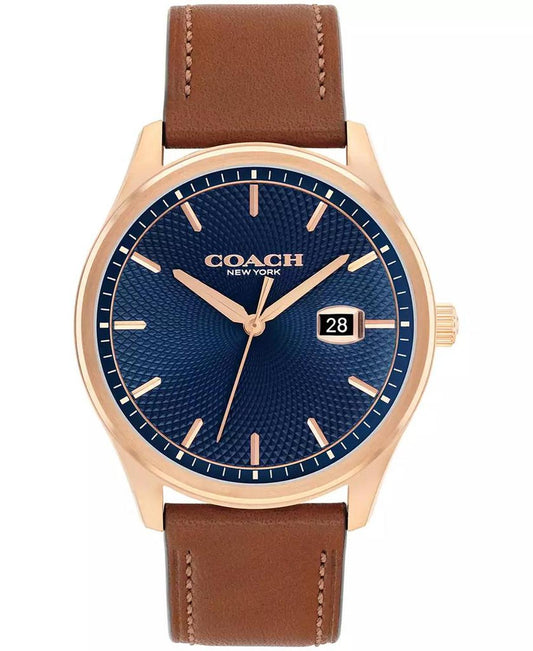 Men's Oliver Saddle Leather Calfskin Strap Watch, 41mm