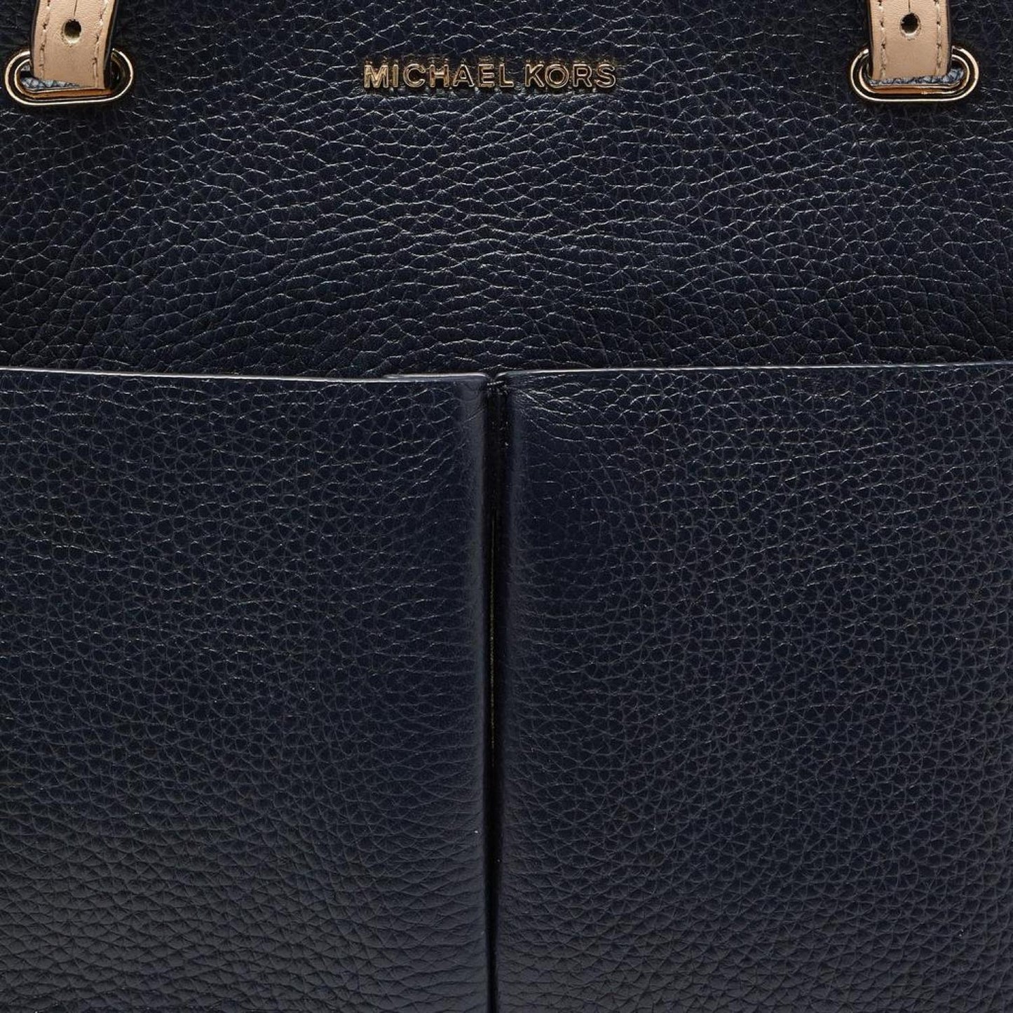 Michael Kors Dark Blue/beige Leather Bedford Tote