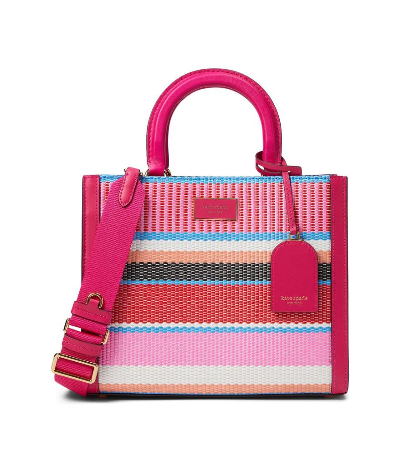 Manhattan Striped Woven Straw Small Tote