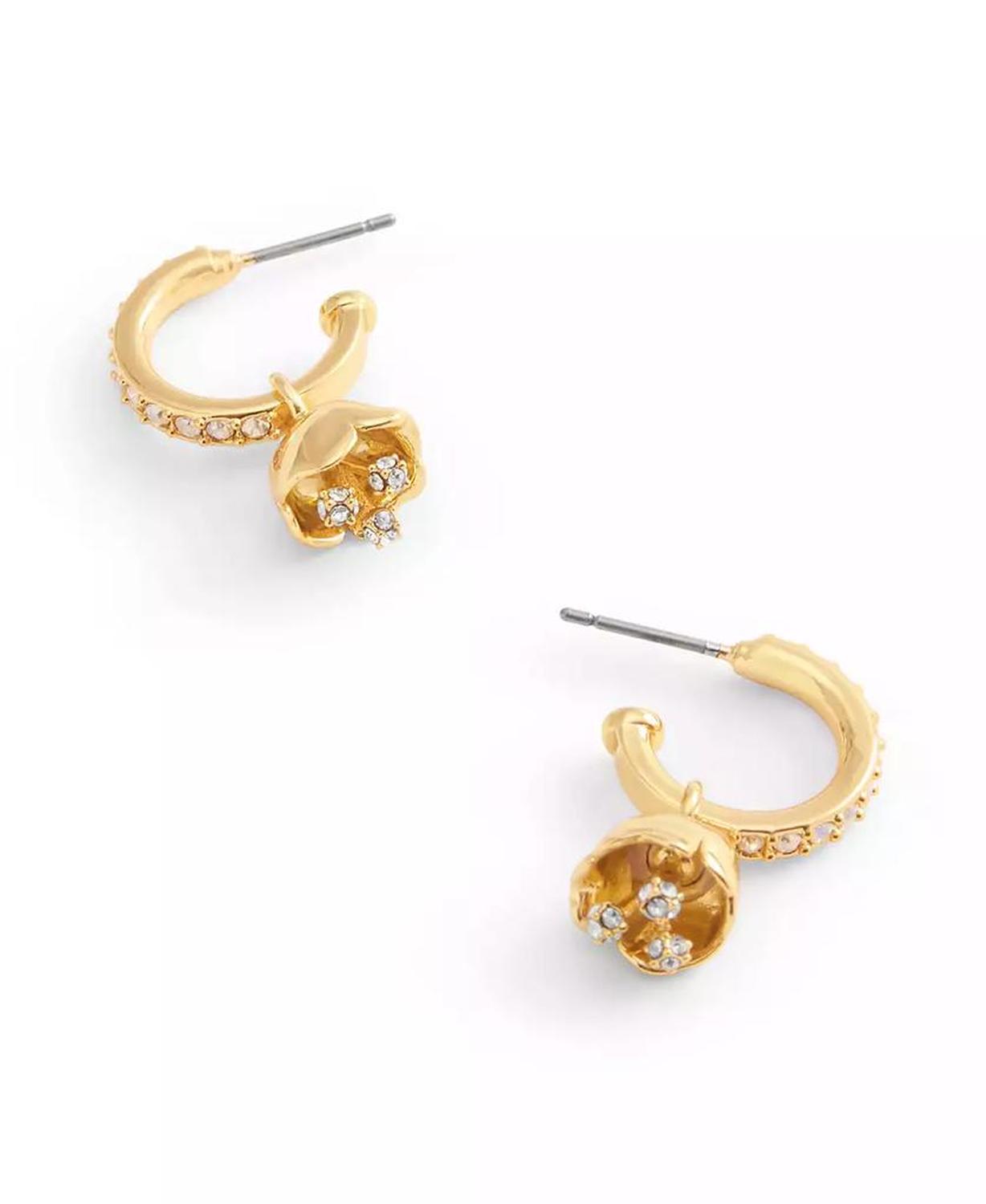 Faux Stone Floral Huggie Hoop Earrings