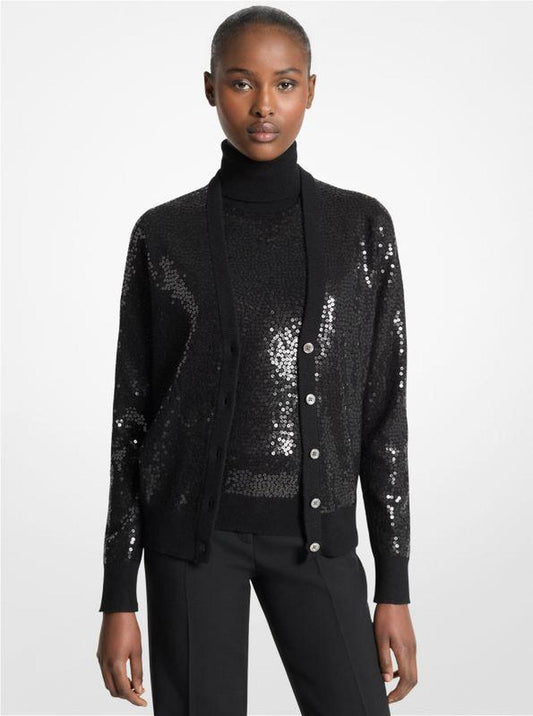 Hand-Embroidered Sequin Cashmere Cardigan