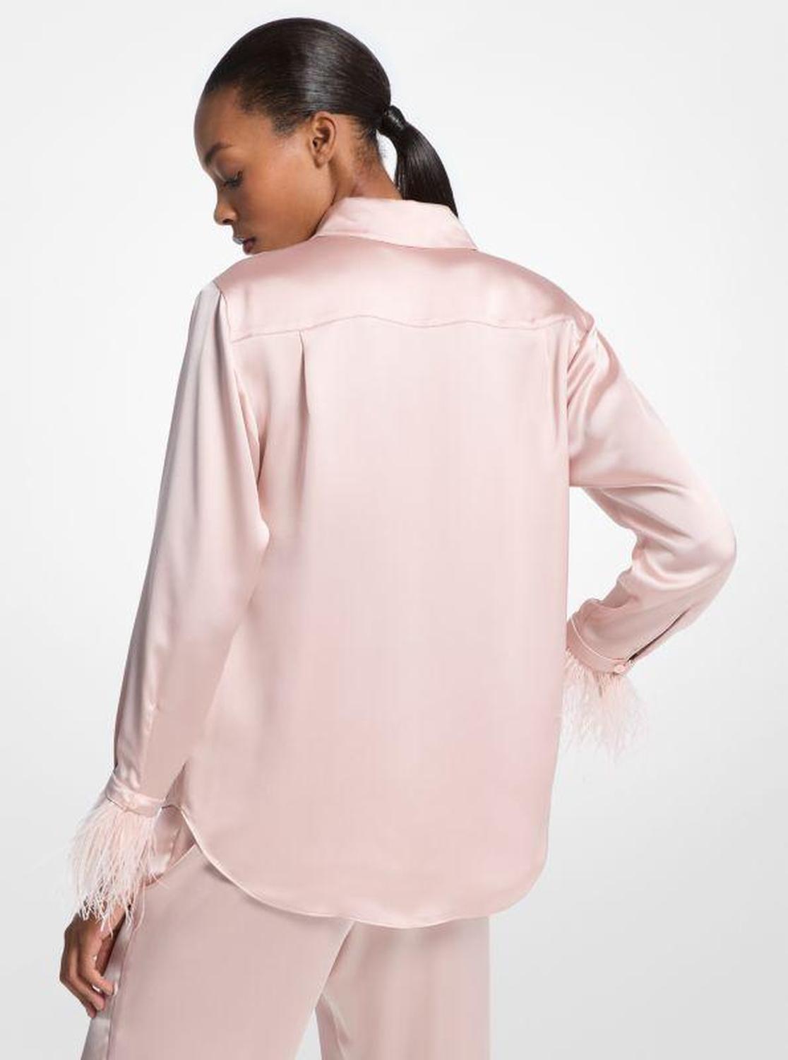 Feather Trim Satin Pajama Shirt