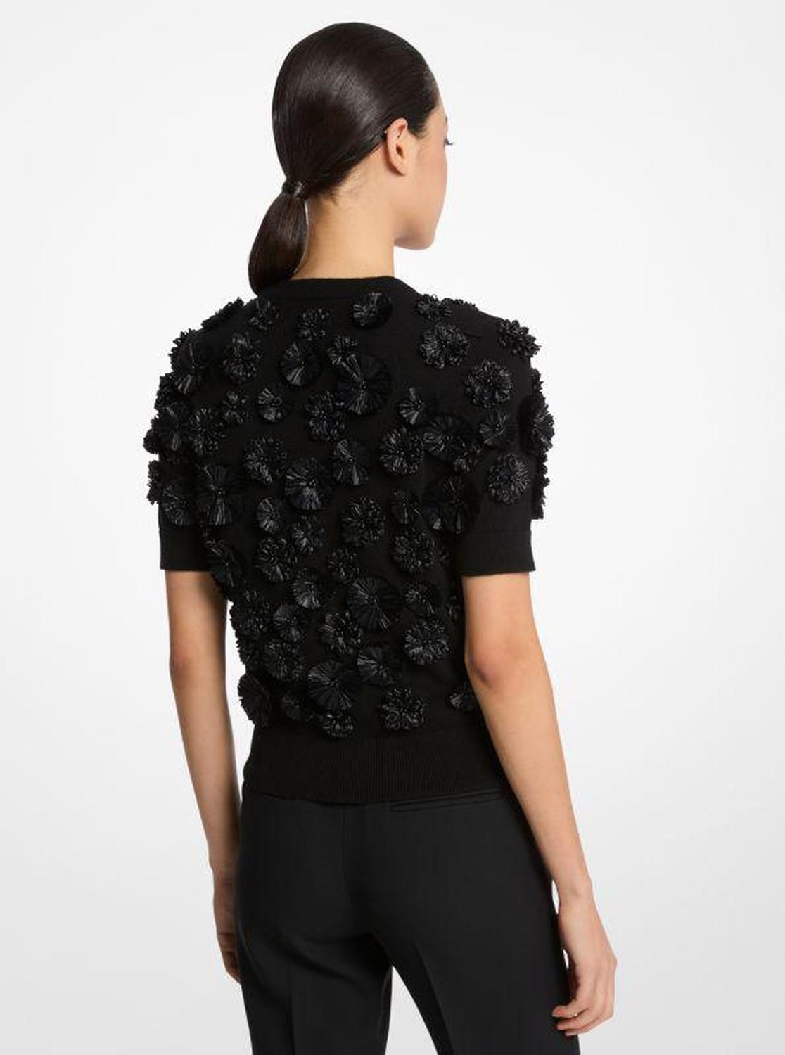 Hand-Embroidered Floral Cashmere Shell Top