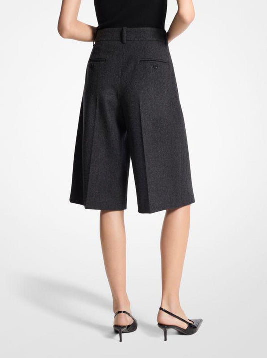 Stretch Wool Flannel Pleated Shorts