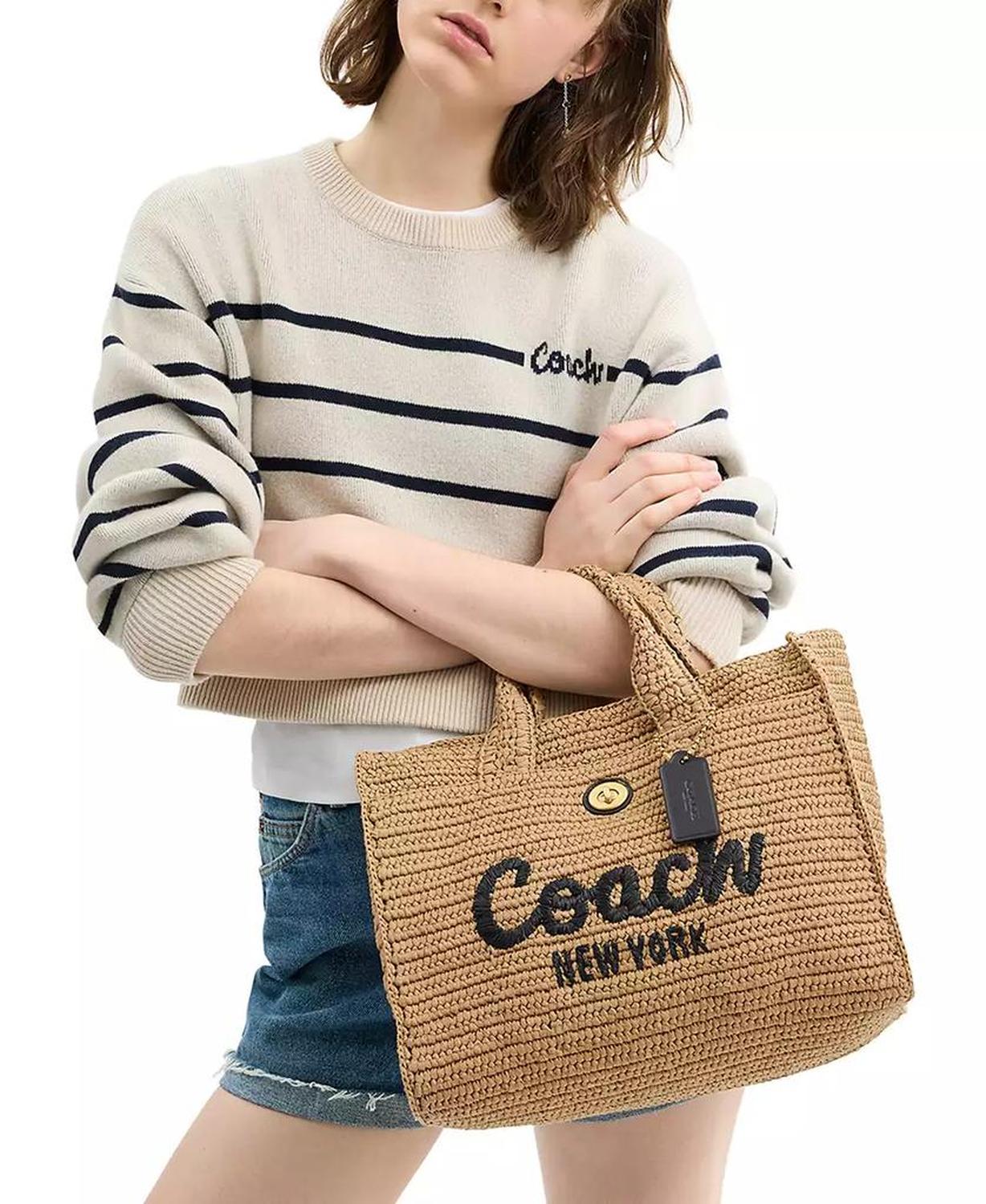 Cargo Embroidered Logo Straw Tote Bag