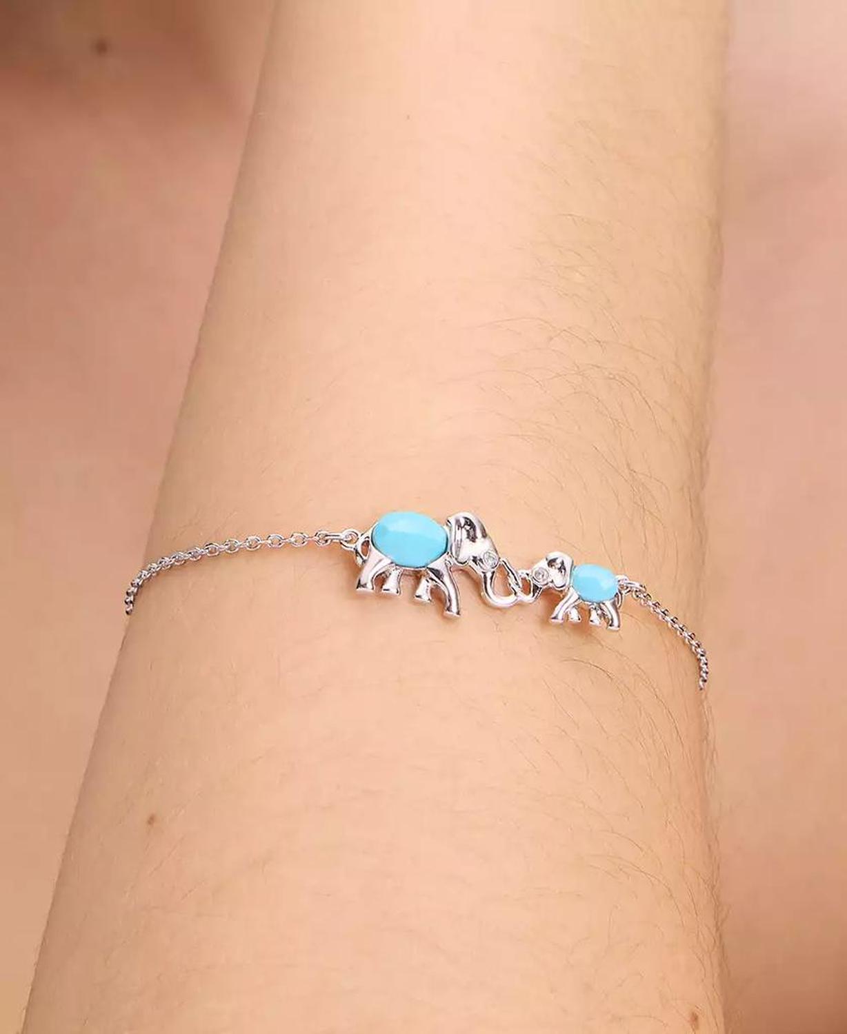 Silver-Tone Mama Elephant Stone Charm Bracelet