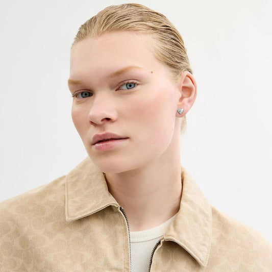 Open Circle Heart Stud Earrings